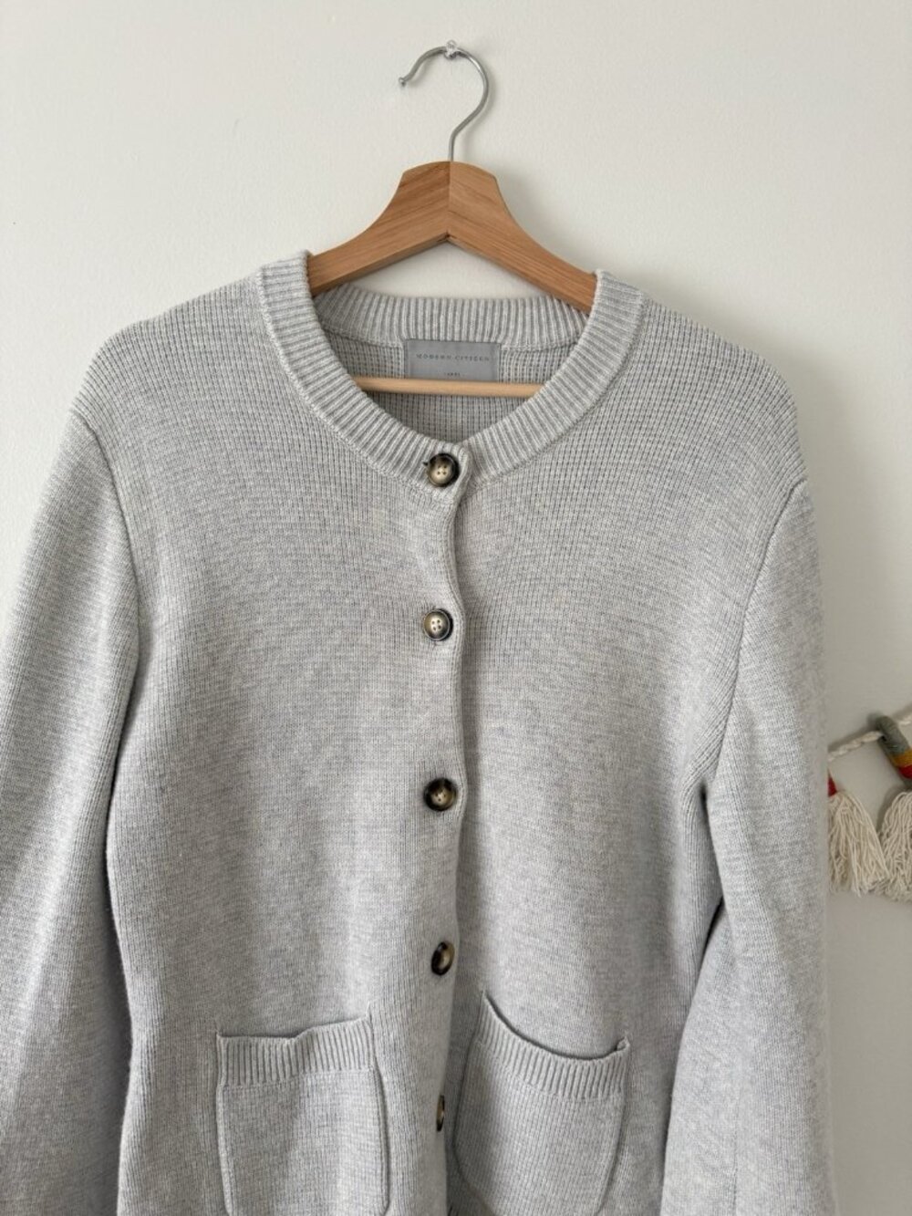 Modern Citizen Eames Organic Cotton Wool Gray Flare Sleeve Cardigan Modest L - Picture 7 of 13
